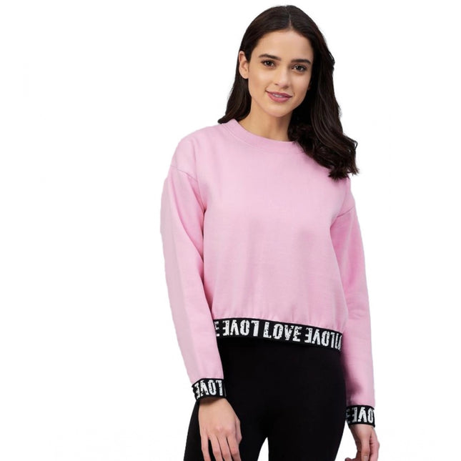 Rosolly Women's Fleece Solid Long Sleeves Sweatshirt (Pink)