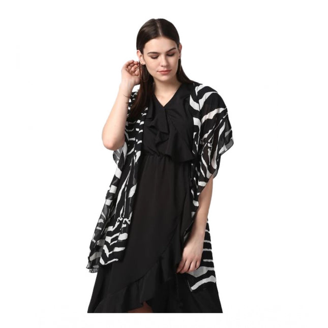 Rosolly Women's Polyester Printed Short Sleeve Shrug (Black)