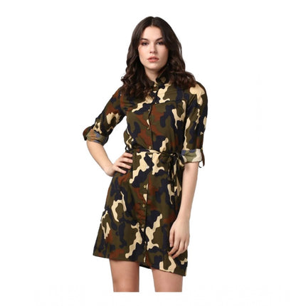 Rosolly Women's Polyester Printed Roll Up Sleeve Tunic Top (Green - Black)