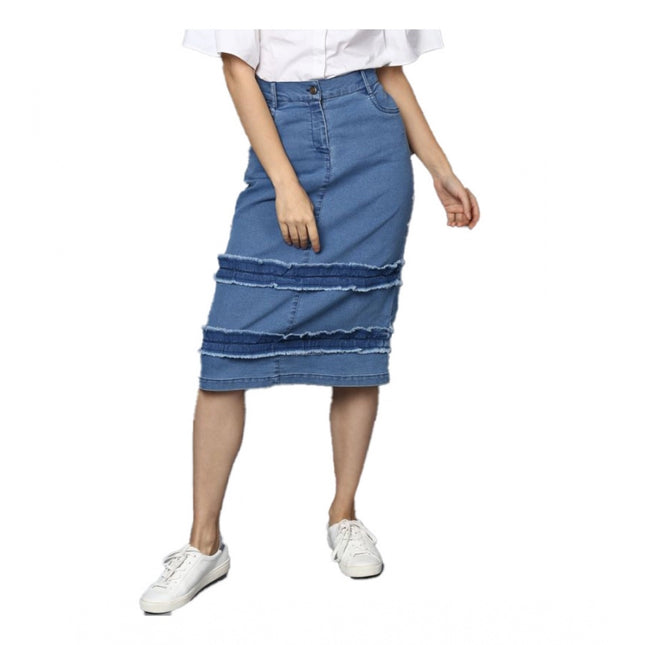 Rosolly Women's Denim Washed Buttoned Skirt (Blue)