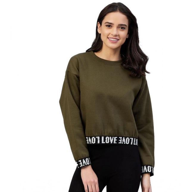 Rosolly Women's Fleece Solid Long Sleeves Sweatshirt (Olive)