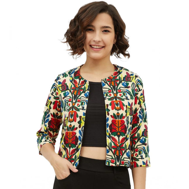 Rosolly Women's Polyester Floral 3-4th Sleeves Shrug (Multicolor)