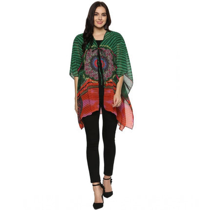 Rosolly Women's Polyester Printed Kaftan Sleeve Shrug (Green - Multicolor)