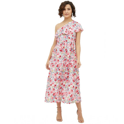 Rosolly Women's Polyester Floral One Shoulder Calf-length Dress (Multicolor)