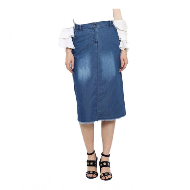 Rosolly Women's Denim Washed Buttoned Skirt (Blue)