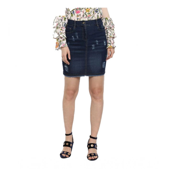 Rosolly Women's Denim Distressed Buttoned Skirt (Blue)