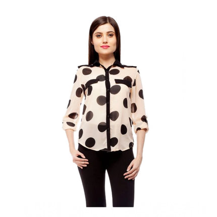 Rosolly Women's Polyester Polka Roll Up Sleeve Standard Length Shirt (Peach)