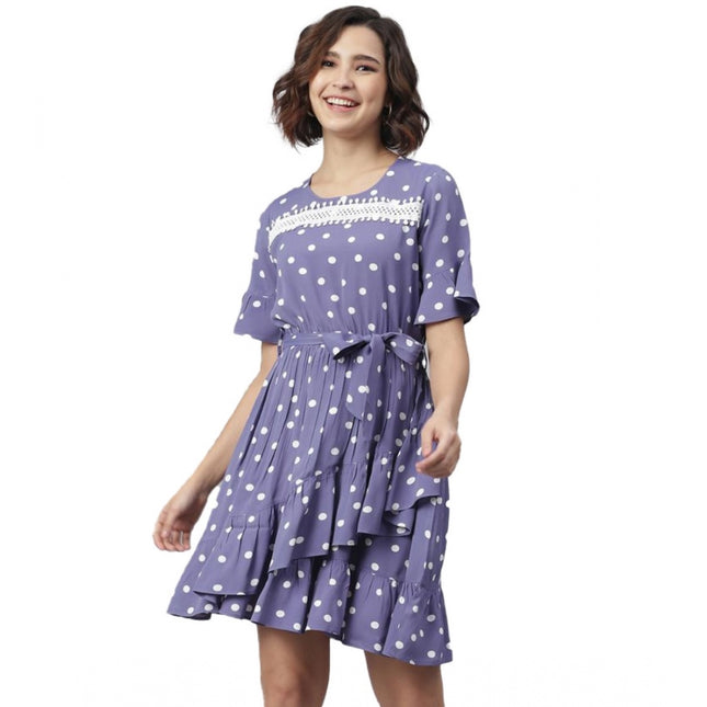 Rosolly Women's Polyester Polka Bell Sleeve Above Knee Dress (Lavender)