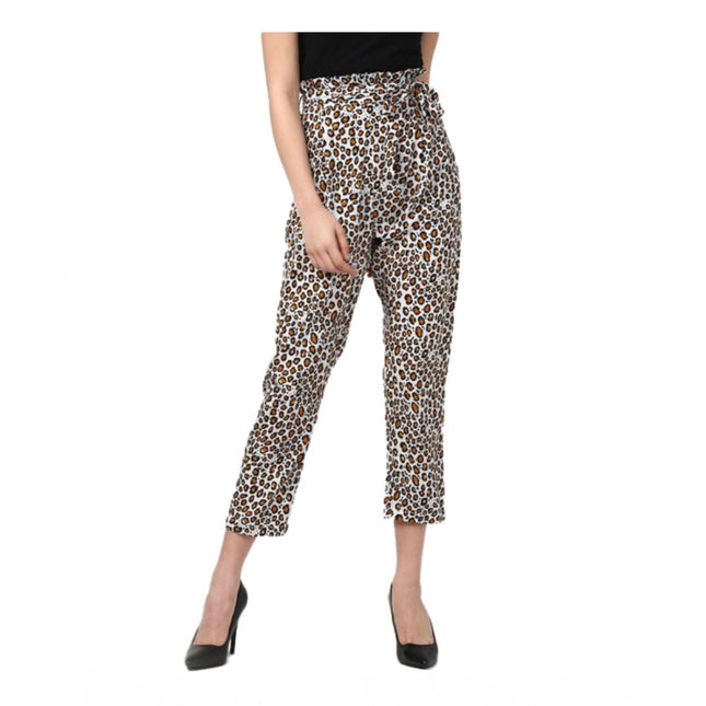 Rosolly Women's Polyester Animal Print Elasticated Trousers (White - Yellow)