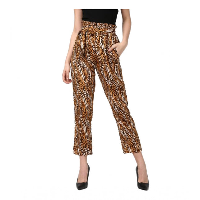 Rosolly Women's Polyester Animal Print Elasticated Trousers (Orange - Black)
