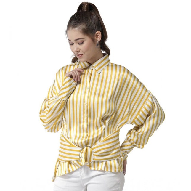 Rosolly Women's Polyester Striped Long Sleeves Top (Yellow)
