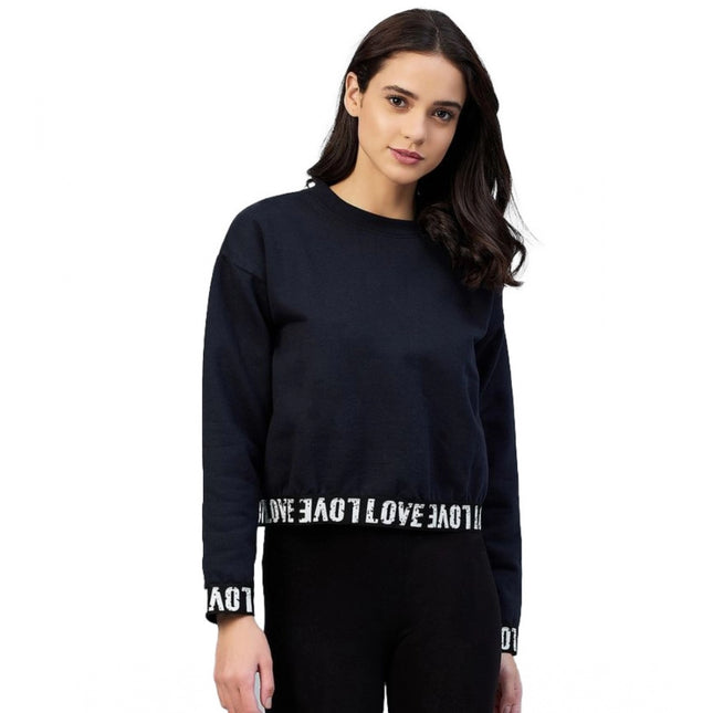 Rosolly Women's Fleece Solid Long Sleeves Sweatshirt (Navy)