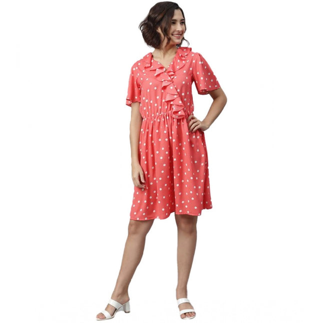 Rosolly Women's Polyester Polka Flutter Above Knee Dress (Coral)