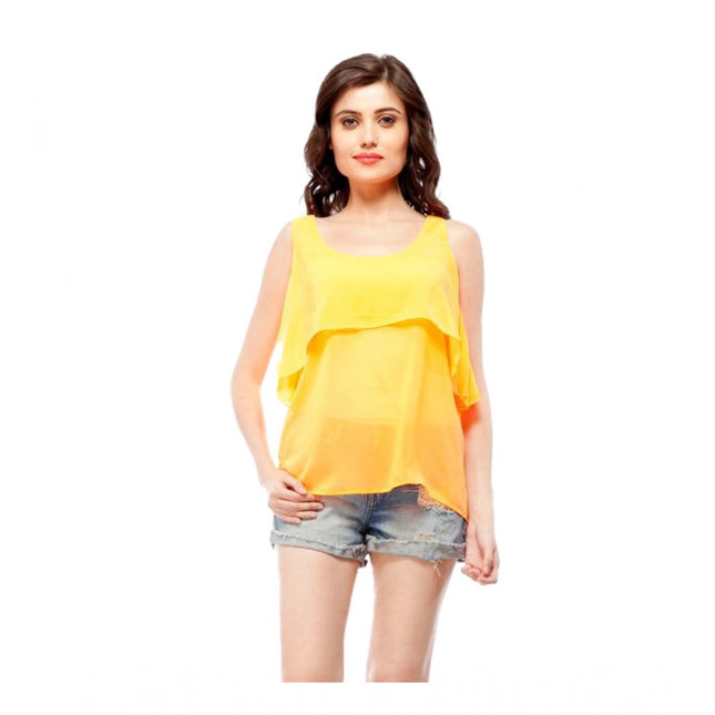 Rosolly Women's Polyester Solid Sleeveless Regular Top (Orange)