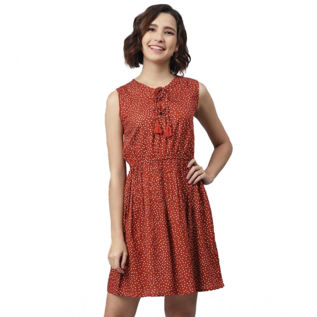 Rosolly Women's Rayon Polka Sleeveless Above Knee Dress (Rust)
