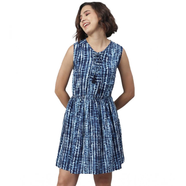 Rosolly Women's Rayon Tie &amp; Dye Sleeveless Above Knee Dress (Blue)