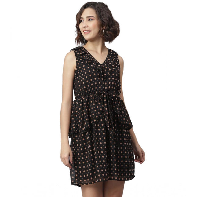 Rosolly Women's Polyester Peplum Sleeveless Above Knee Dress (Black)