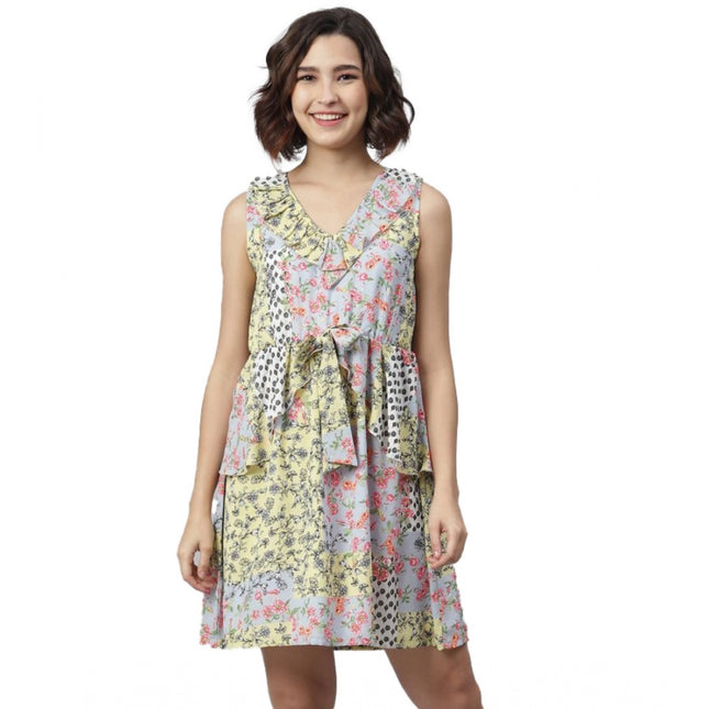 Rosolly Women's Polyester Peplum Sleeveless Above Knee Dress (Multicolor)