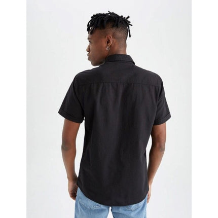 Rosolly Men's Cotton Blend Solid Half-Sleeve Regular Shirt (Black)