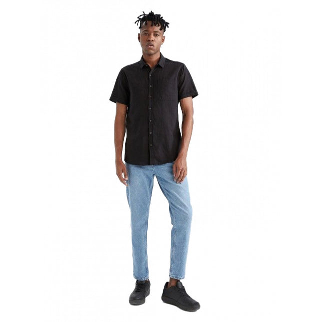 Rosolly Men's Cotton Blend Solid Half-Sleeve Regular Shirt (Black)