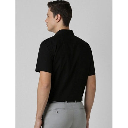 Rosolly Men's Cotton Blend Solid Half-Sleeve Regular Shirt (Black)