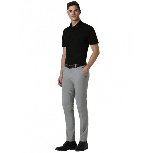 Rosolly Men's Cotton Blend Solid Half-Sleeve Regular Shirt (Black)