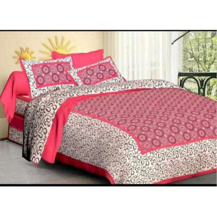 Rosolly Cotton Printed Queen Size Bedsheet With 2 Pillow Covers (Pink, 90x100 Inch)