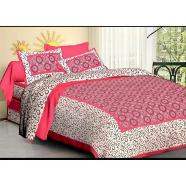 Rosolly Cotton Printed Queen Size Bedsheet With 2 Pillow Covers (Pink, 90x100 Inch)