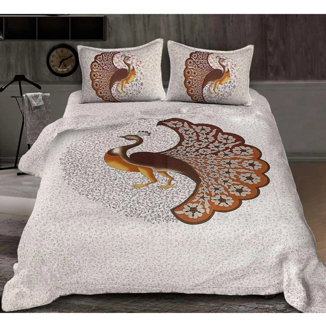 Rosolly Cotton Printed Queen Size Bedsheet With 2 Pillow Covers (White, 90x100 Inch)