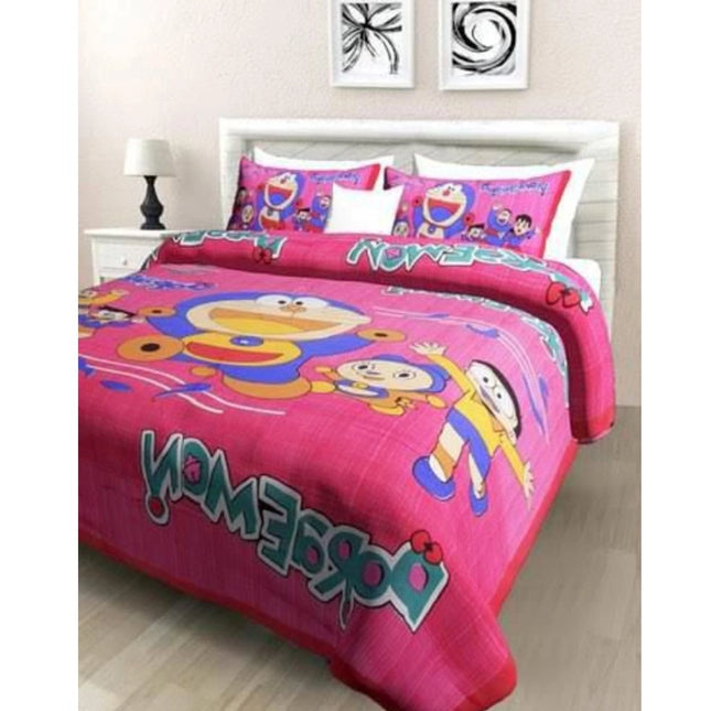 Rosolly Cotton Printed Queen Size Bedsheet With 2 Pillow Covers (Pink, 90x100 Inch)