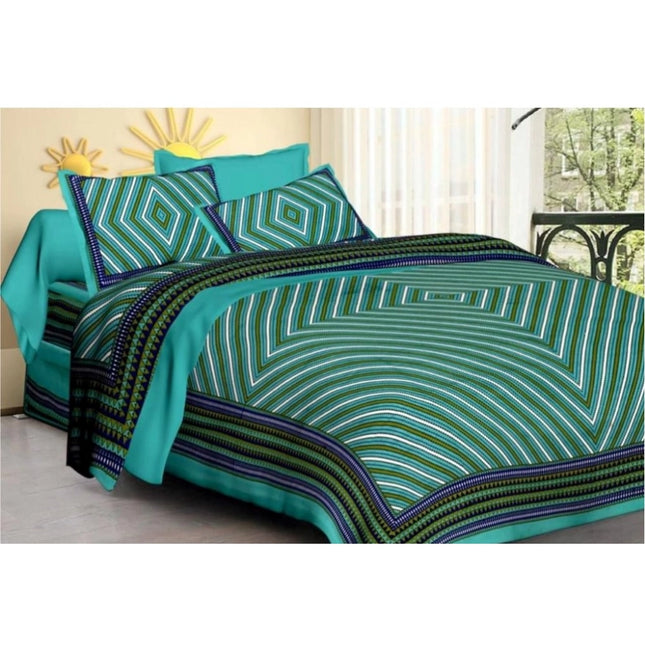 Rosolly Cotton Printed Queen Size Bedsheet With 2 Pillow Covers (Green, 90x100 Inch)