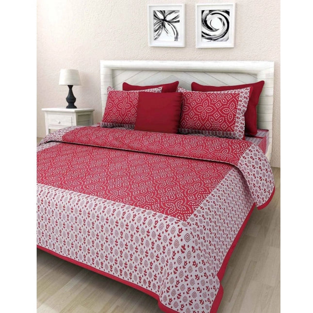 Rosolly Cotton Printed Queen Size Bedsheet With 2 Pillow Covers (Pink, 90x100 Inch)