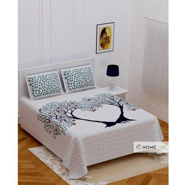 Rosolly Cotton Printed Queen Size Bedsheet With 2 Pillow Covers (White, 90x100 Inch)