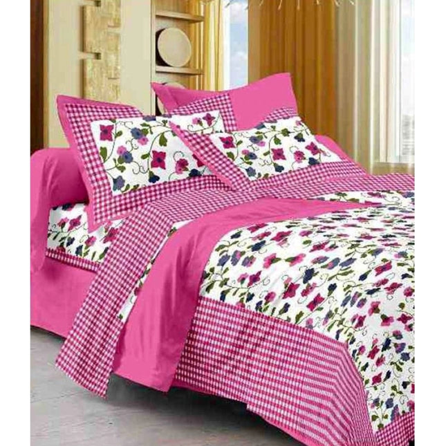 Rosolly Cotton Printed Queen Size Bedsheet With 2 Pillow Covers (Pink, 90x100 Inch)