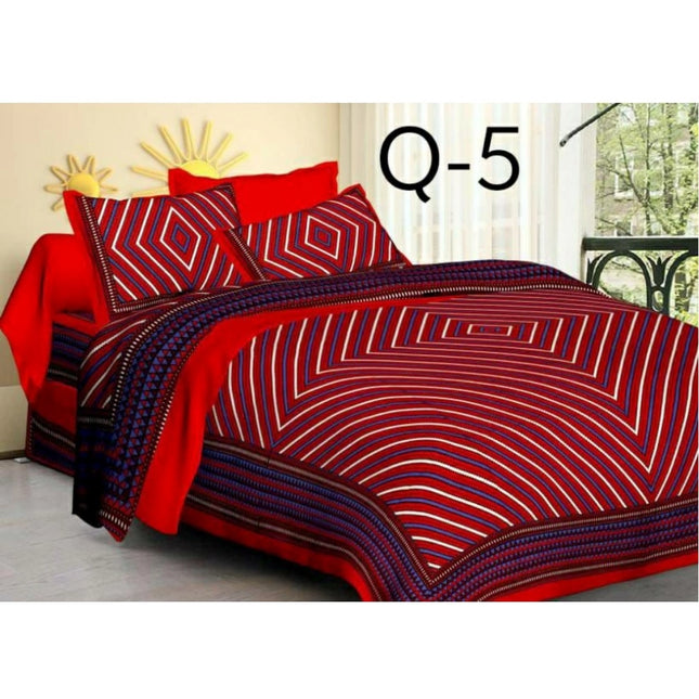 Rosolly Cotton Printed Queen Size Bedsheet With 2 Pillow Covers (Red, 90x100 Inch)