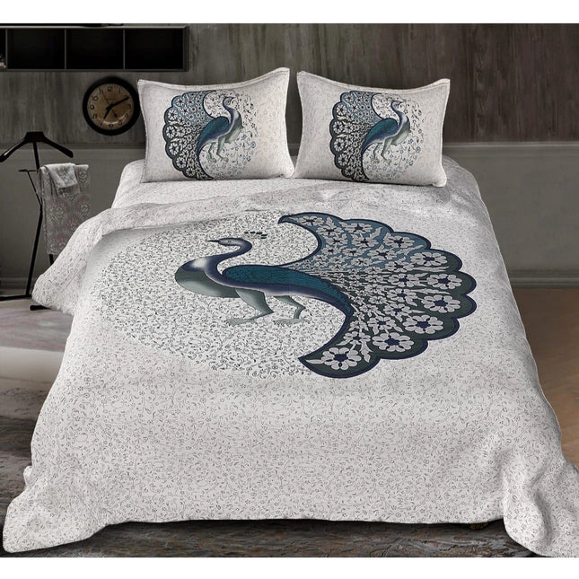 Rosolly Cotton Printed Queen Size Bedsheet With 2 Pillow Covers (White, 90x100 Inch)