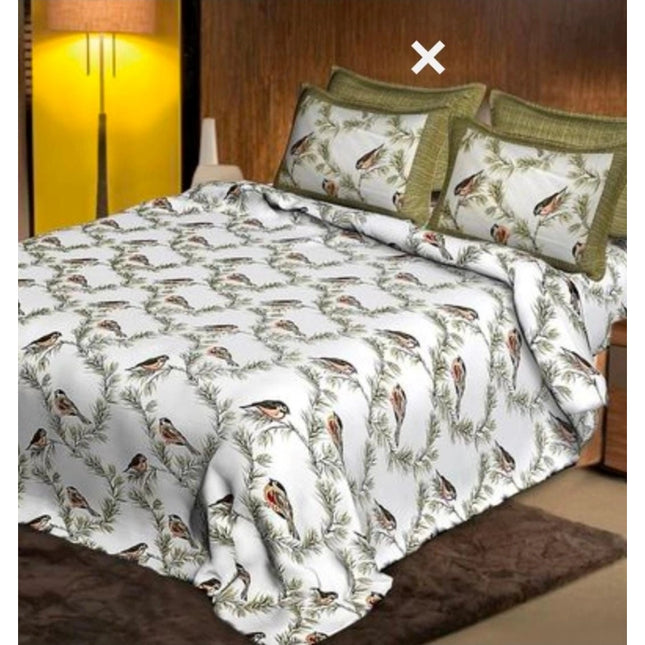 Rosolly Cotton Printed Queen Size Bedsheet With 2 Pillow Covers (White, 90x100 Inch)