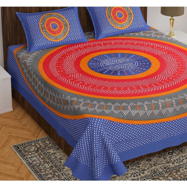 Rosolly Cotton Printed Queen Size Bedsheet With 2 Pillow Covers (Blue, 90x100 Inch)