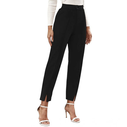 Rosolly Women's Polyester Solid With Pocket Pant (Black)