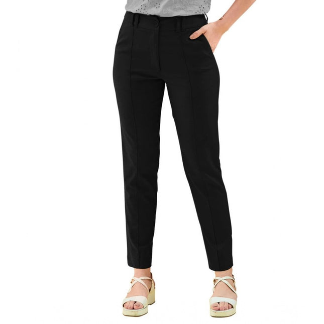 Rosolly Women's Polyester Solid With Pocket Pant (Black)