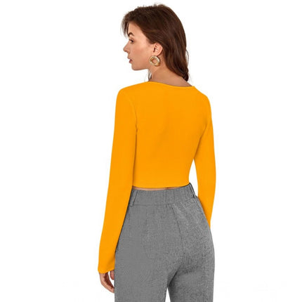 Rosolly Women's Polyester Solid Full Sleeves Square Neck Top (Yellow)