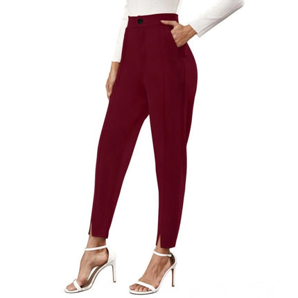 Rosolly Women's Polyester Solid With Pocket Pant (Maroon)