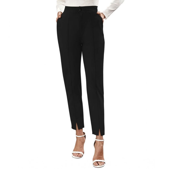 Rosolly Women's Polyester Solid With Pocket Pant (Black)