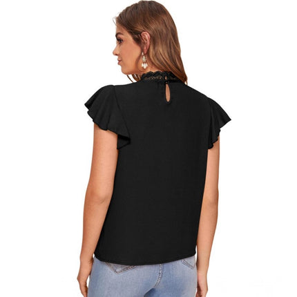Rosolly Women's Polyester Solid Cap Sleeve Sweetheart Neck Top (Black)