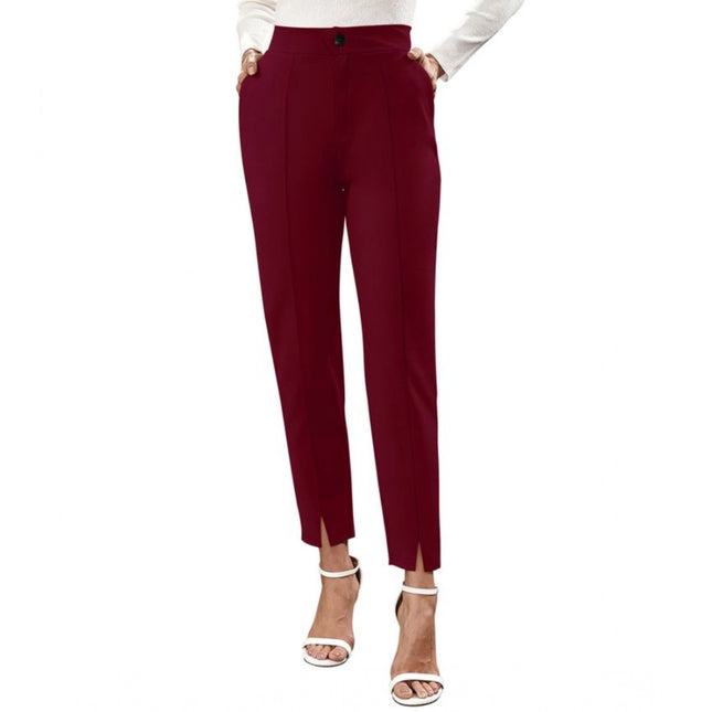 Rosolly Women's Polyester Solid With Pocket Pant (Maroon)