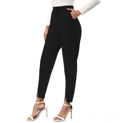 Rosolly Women's Polyester Solid With Pocket Pant (Black)