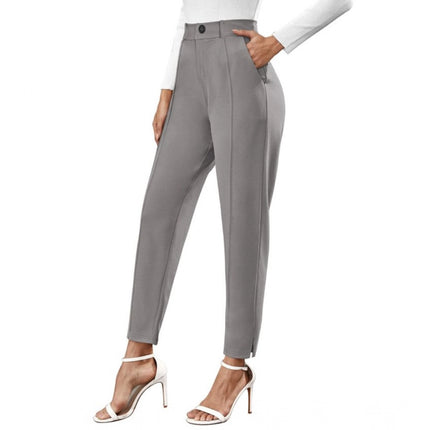 Rosolly Women's Polyester Solid With Pocket Pant (Grey)