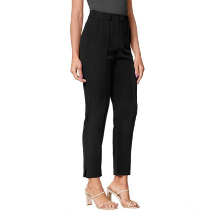 Rosolly Women's Polyester Solid With Pocket Pant (Black)