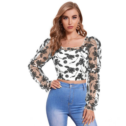 Rosolly Women's Polyester Solid Full Sleeves Square Collar Top (White)