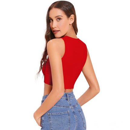 Rosolly Women's Polyester Solid Sleeveless Round Neck Top (Red)